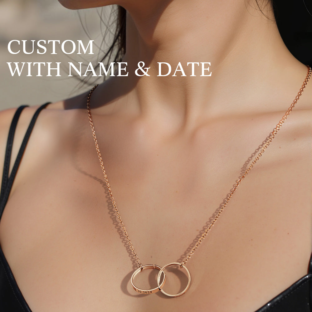 Personalized Double Ring Necklace with Engraved Name Wedding Gift for Bride