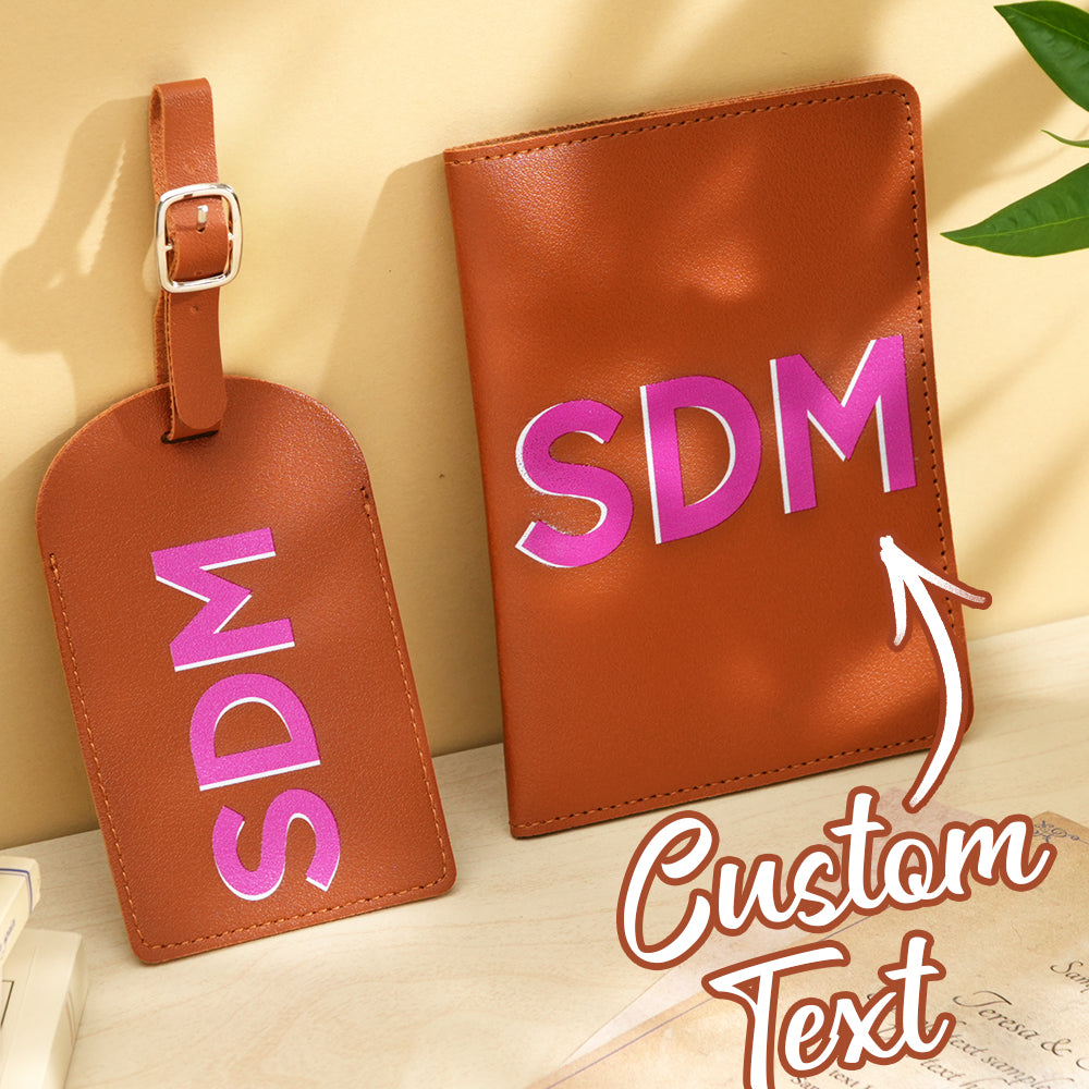 Personalized Shadow Monogram Passport Holder Luggage Tag Set Bridal Party Gift Travel Accessories