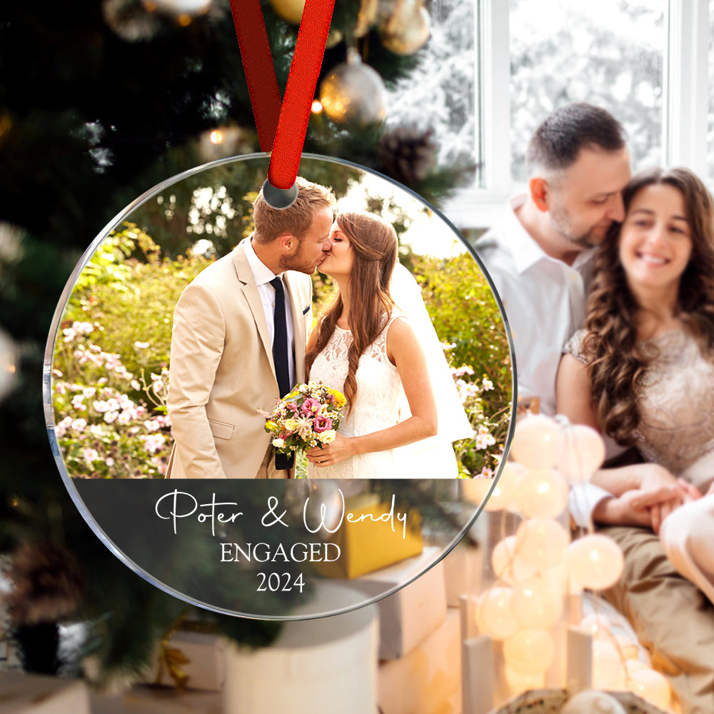 Personalized Engagement Ornament with Photo Christmas Ornament Gift for Couples