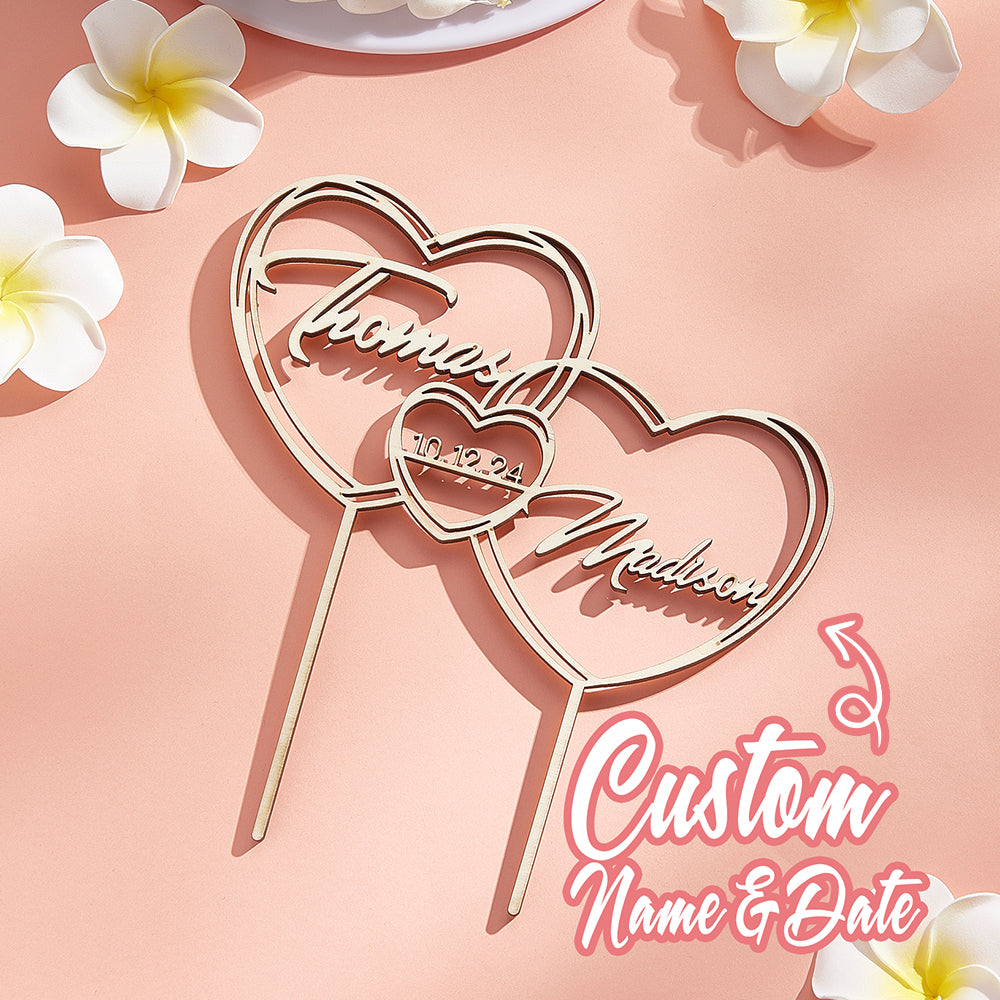 Personalized Cake Topper with Hearts for Wedding