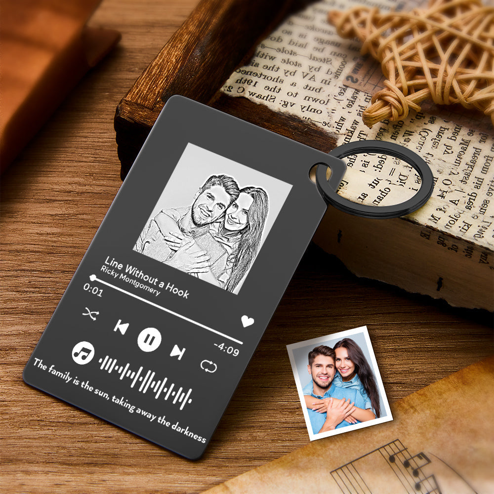 Custom Metal Photo Scannable Music Code Keychain Personalized Music Plaque Father's Day Gifts