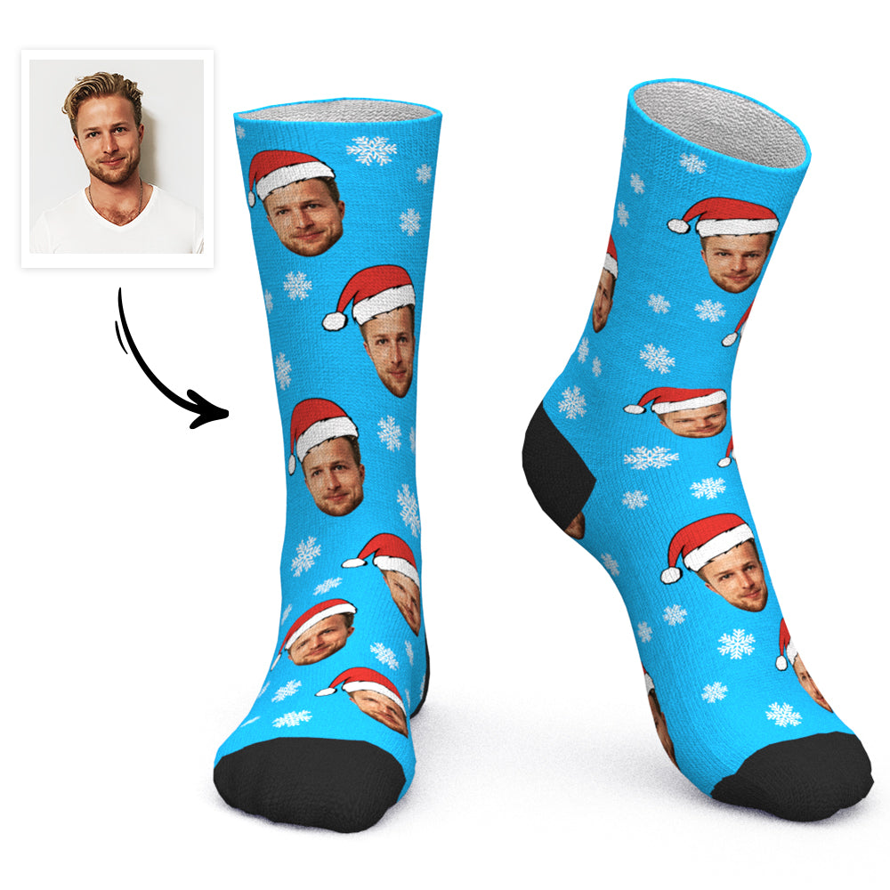 Custom Face Santa Hat Socks Personalized Photo Socks