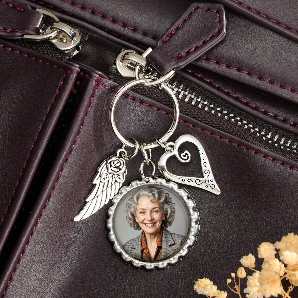 Personalized Photo Keychain with Text Heart Wing Keychain Memorial Gift