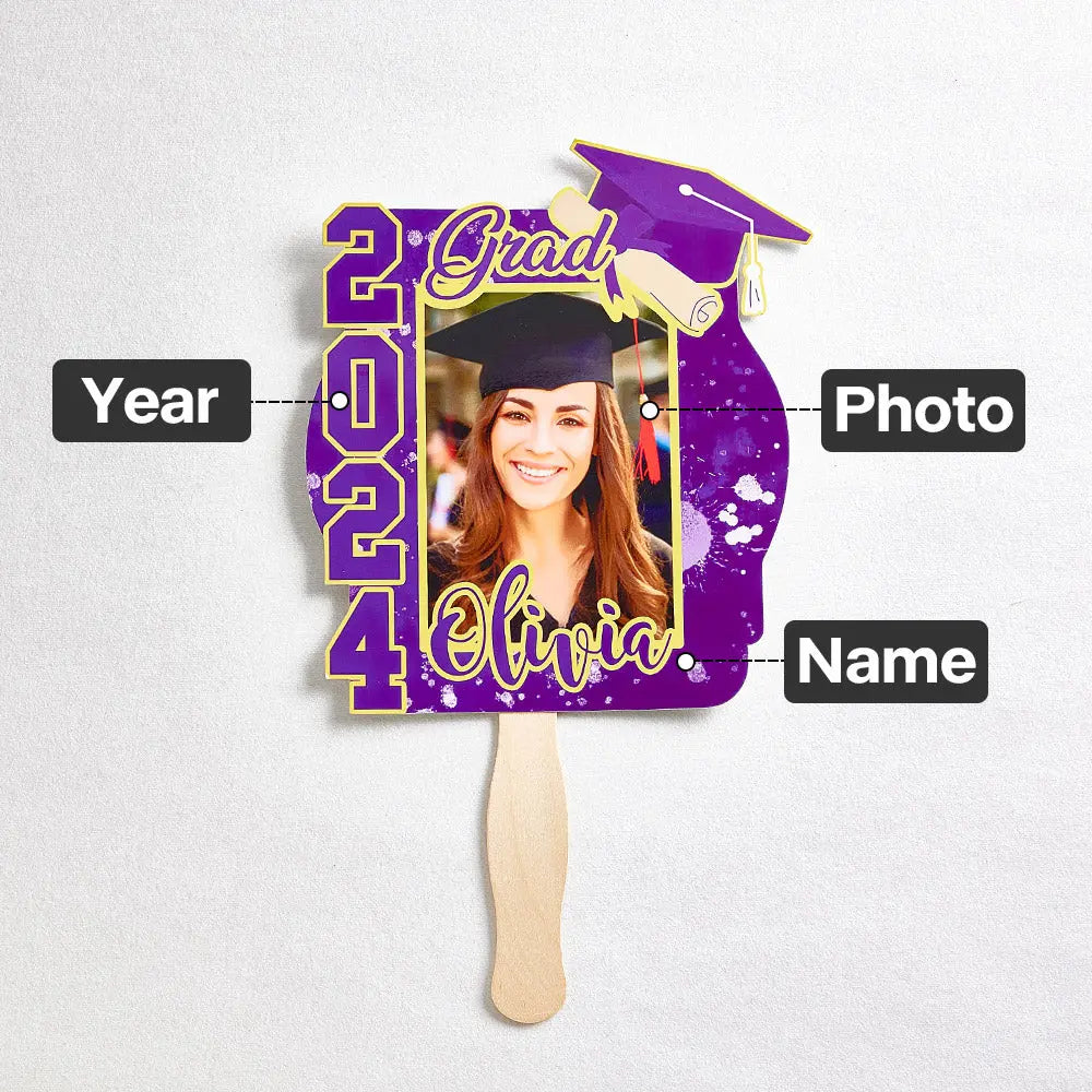 Personalized Multicolor 2024 Grad Graduation Photo Fan with Name Photo Props Graduation Gift for Graduate