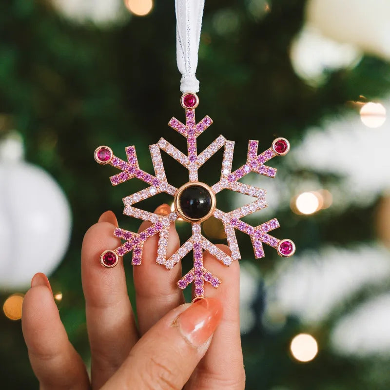 Personalized Pink Snowflake Photo Ornament Custom Projection Ornaments Christmas Gifts