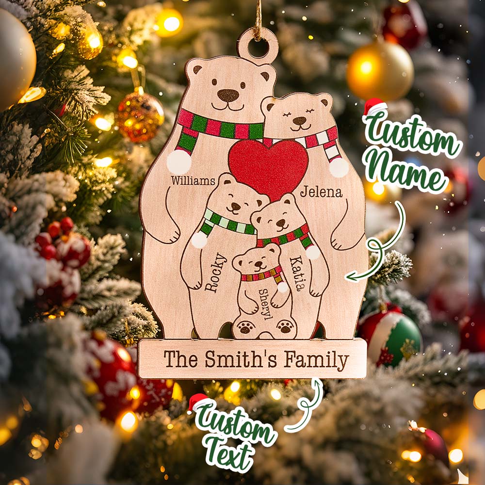 Personalized Family Wooden Bears Ornament Christmas Gift for Family