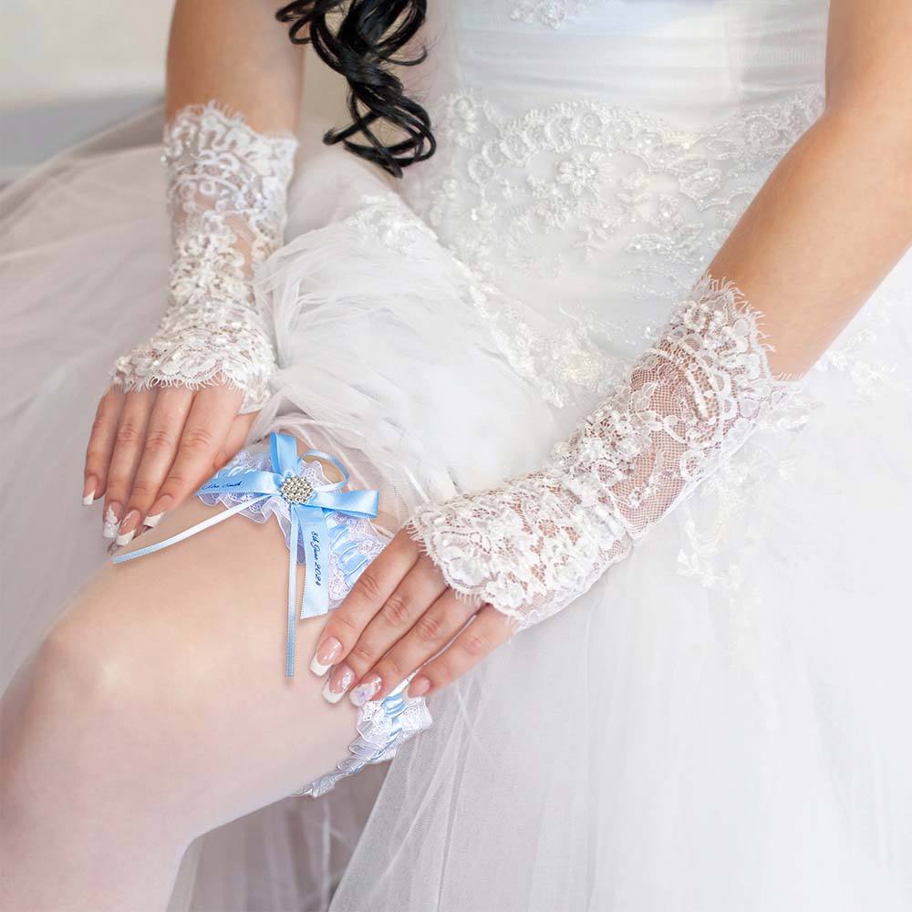 Personalized Wedding Garter with Name and Wedding Date Excellent Gift for the Bride Something Blue