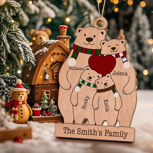 Personalized Family Wooden Bears Ornament Christmas Gift for Family