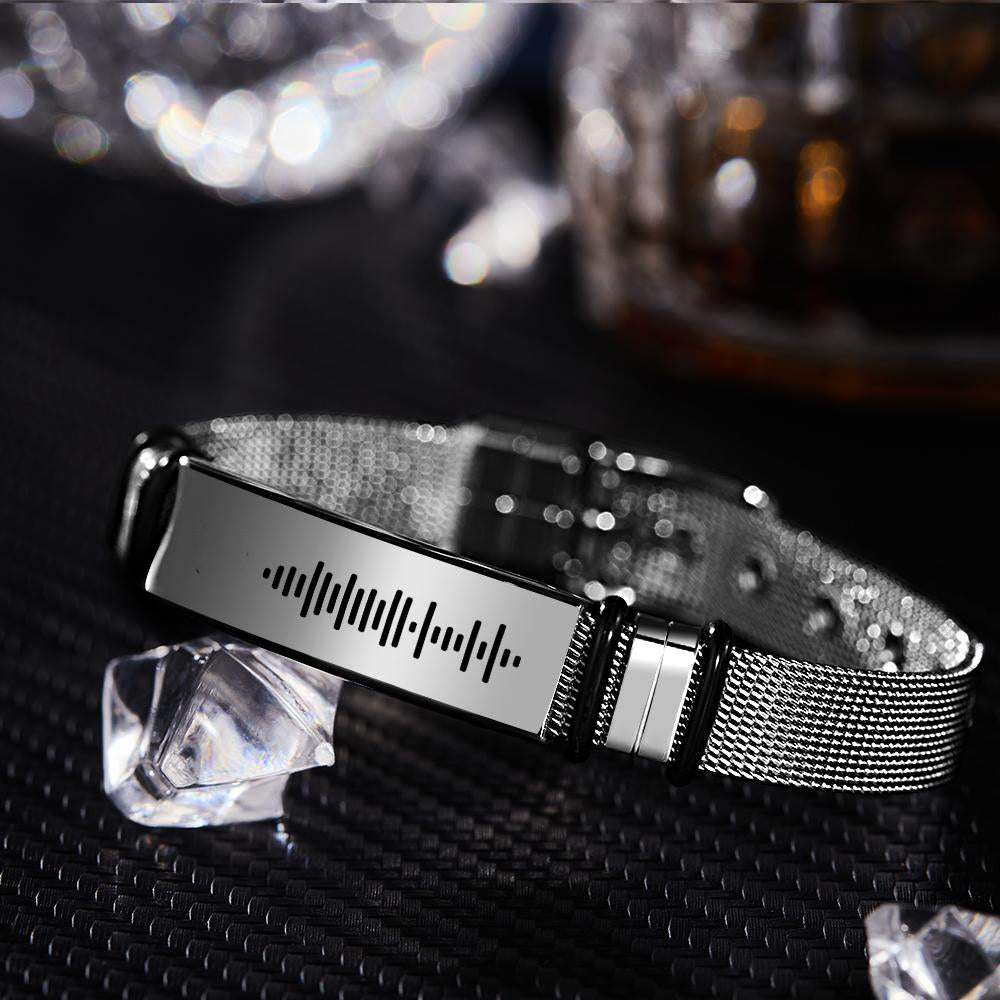 Custom Engraved Scannable Code Music Men Bracelet