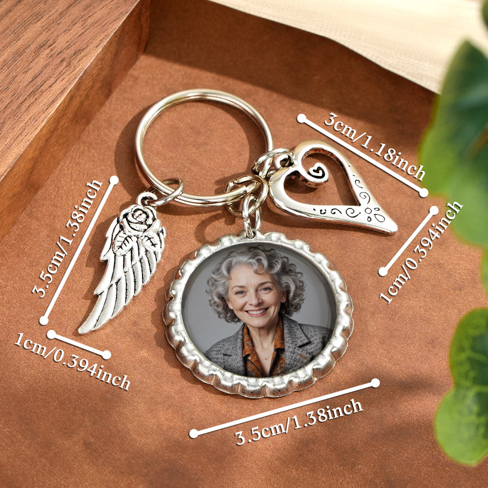 Personalized Photo Keychain with Text Heart Wing Keychain Memorial Gift