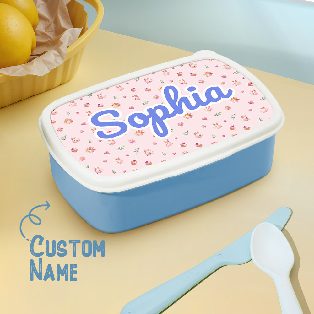 Personalized Cute Cartoon Rabbit Print Lunch Box with Name Back to School Birthday Gift for Kids