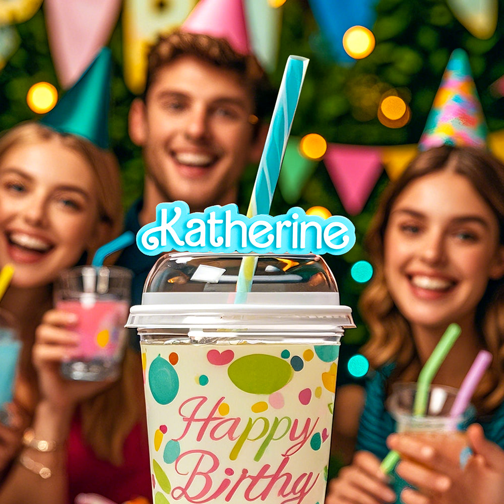 Personalized 3D Printed Name Straw Topper Decoration for Party Favors