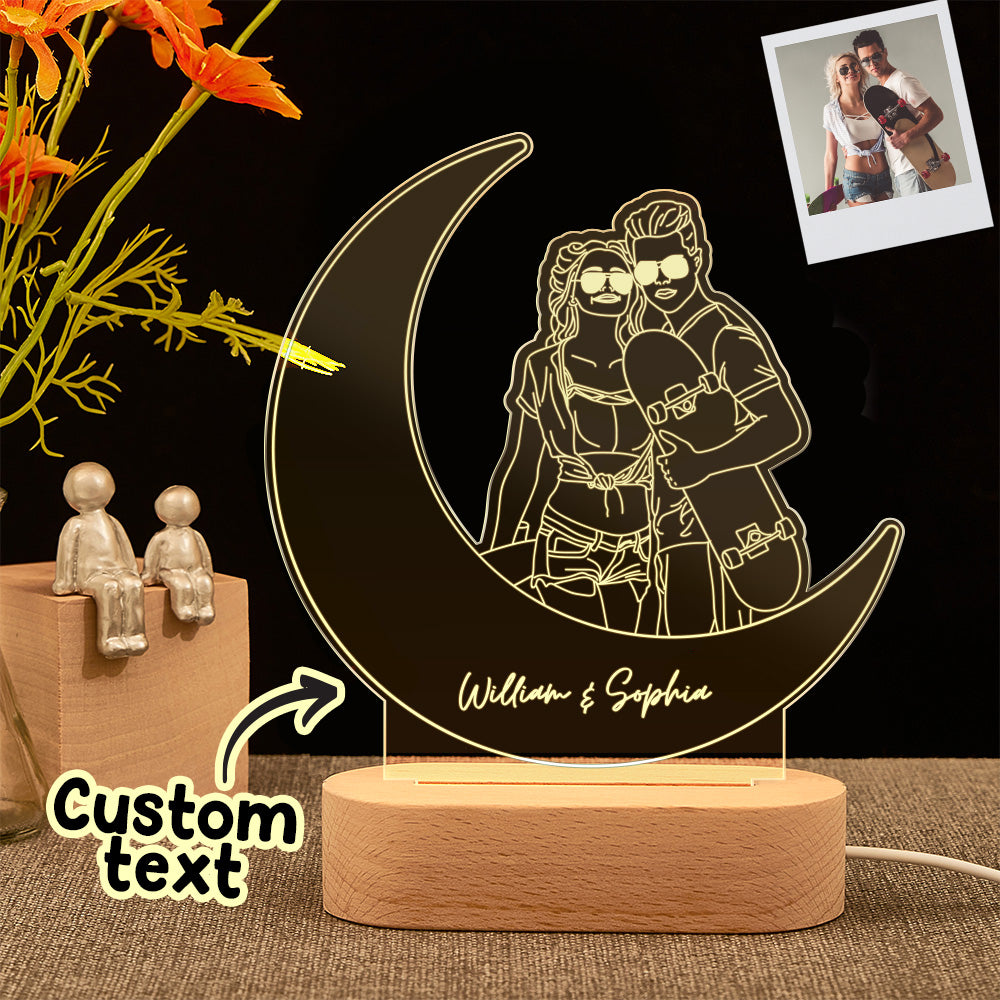 Custom Portrait Night Light Moon Line Art Photo Lamp Gift for Lover