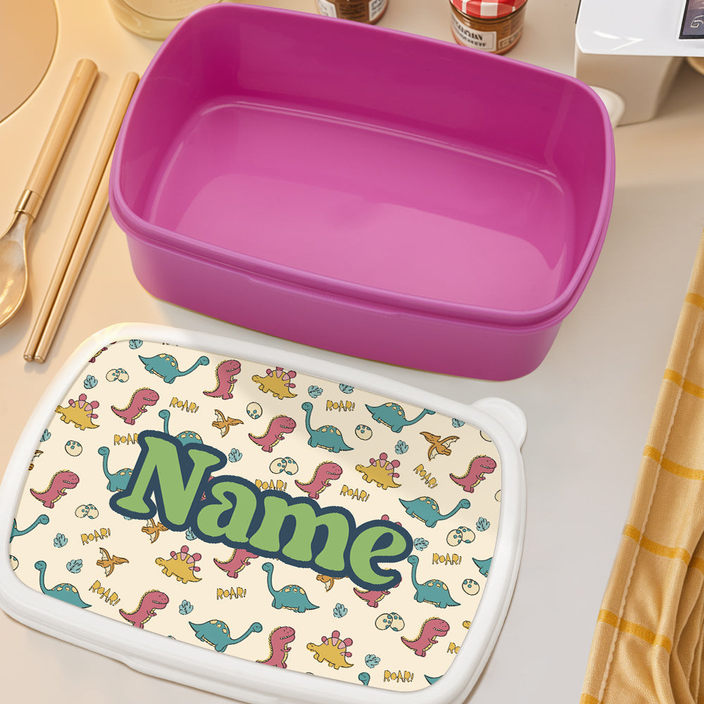 Personalized Cute Dinosaur Print Lunch Box with Name Birthday Gift for Kids