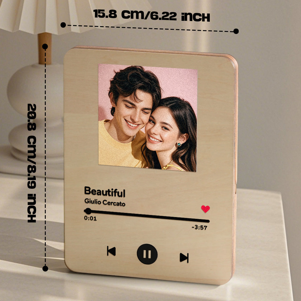 Personalized Photo Wooden Music Record Player Wedding Anniversary Gift for Couples