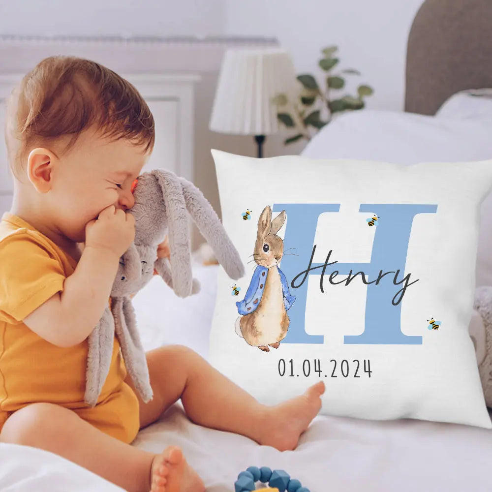 Personalized Peter Rabbit Throw Pillow Cover with Name Throw Pillow Baby Shower Birthday Gift for Kid