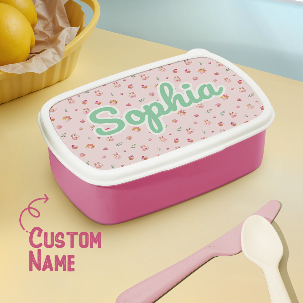 Personalized Cute Cartoon Rabbit Print Lunch Box with Name Back to School Birthday Gift for Kids