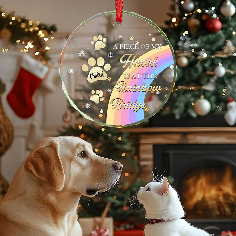 Personalized Memorial Ornament A Piece Of My Heart Is At The Rainbow Bridge Sympathy Gift for Pet Lovers