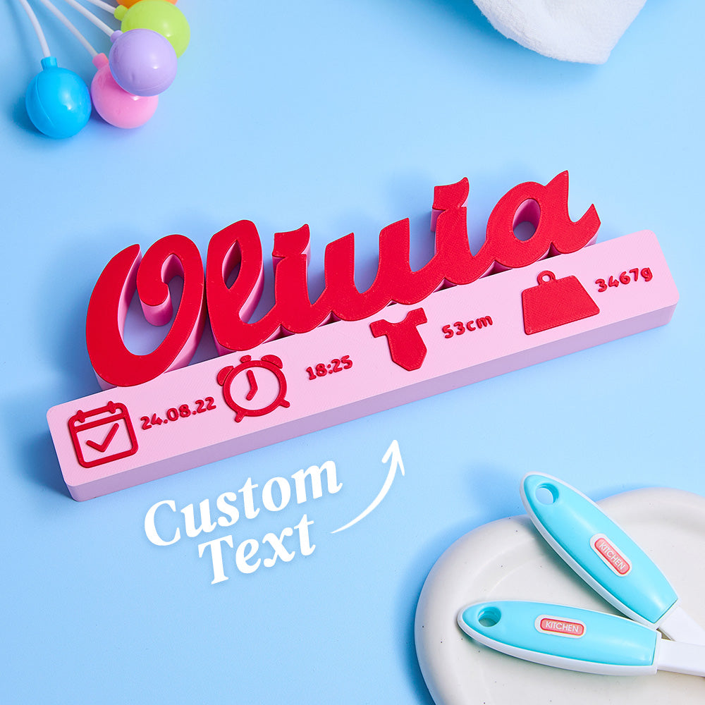 Personalized 3D Printing Baby Birth Announcement Home Decor Gift for Newborn