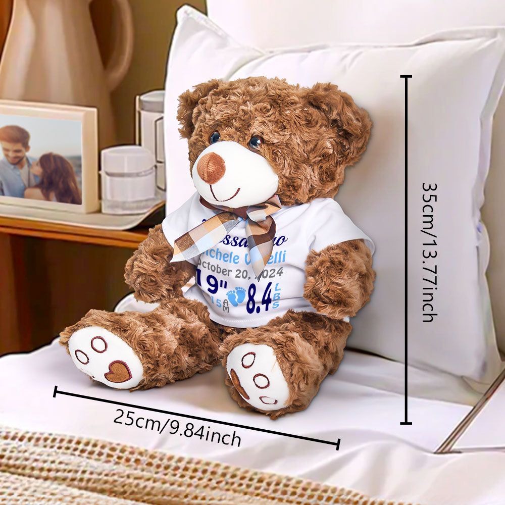 Personalized Bear Plush Stuffed Toy Birth Announcement Gift for Baby Shower