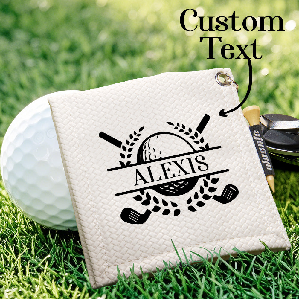 Personalized Text PU Leather Absorb Water Golf Towel with Golf Tees Retractable Clip Gift for Golf Lovers