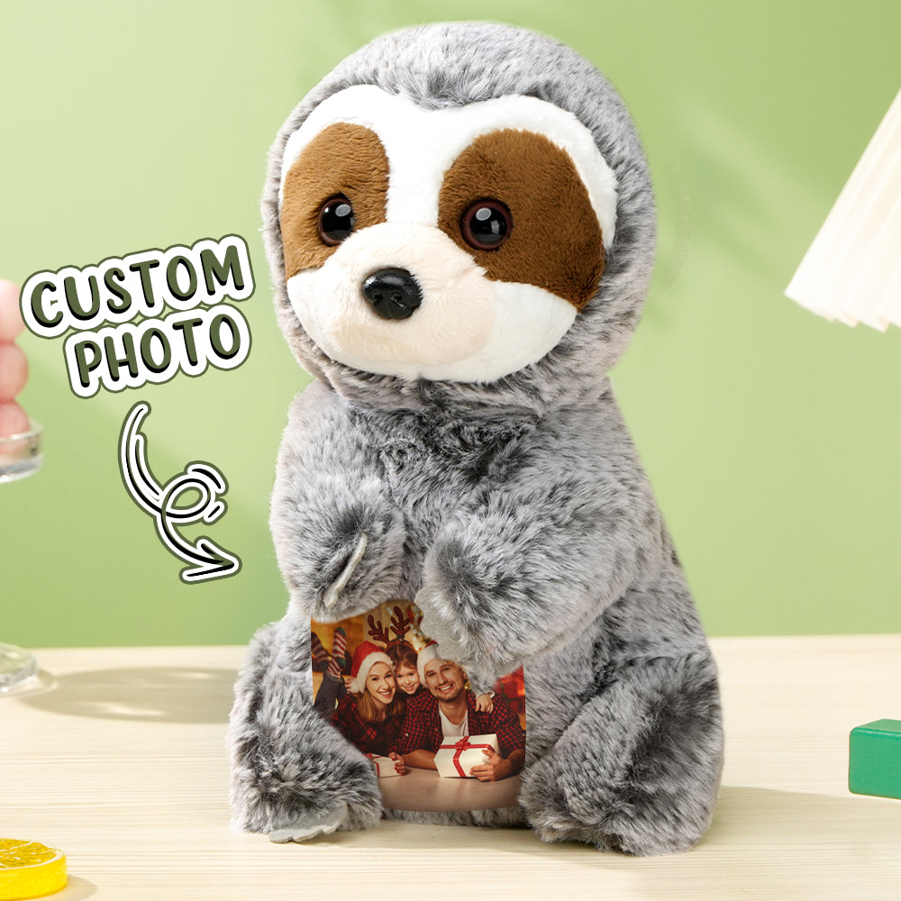 Personalized Sloth Plush Stuffed Toy with Photo Gift for Kids