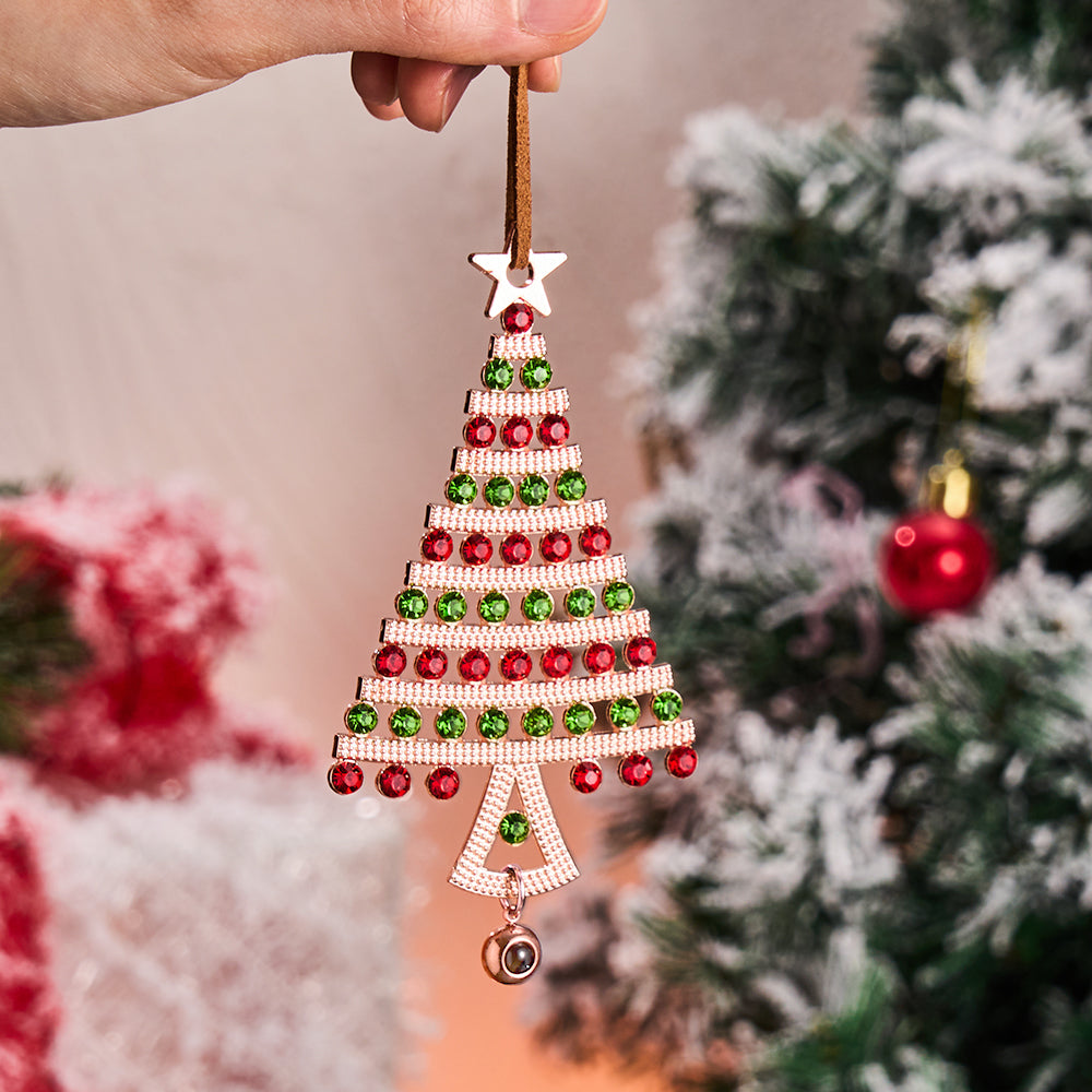 Personalized Photo Projection Ornaments Diamond Christmas Tree Shape Ornaments Christmas Tree Decoration Ornaments for Christmas Gifts