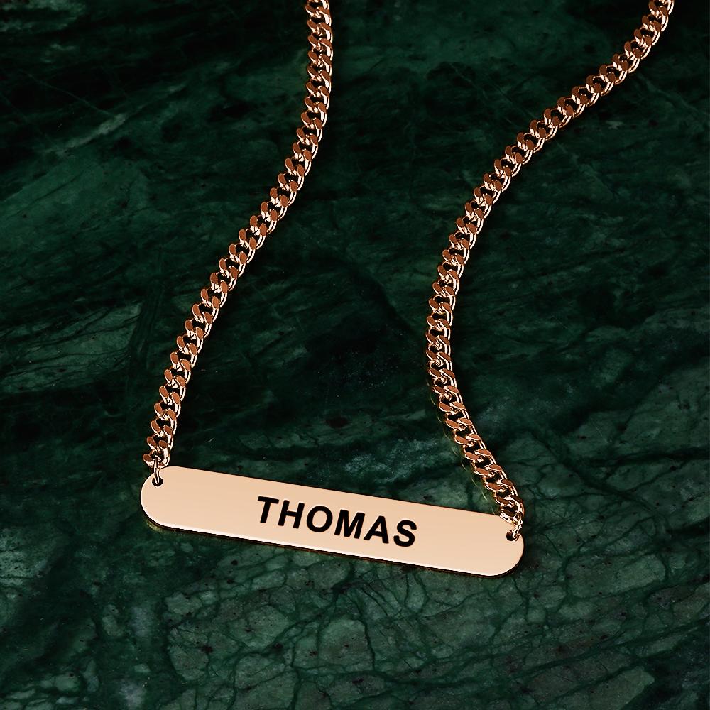 Custom Engraved Bar Necklace Thick Chain Punk Jewelry for Men