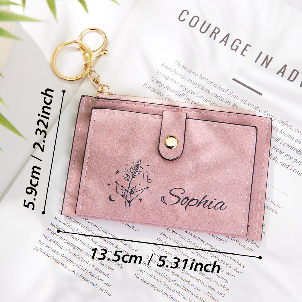 Personalized Zodiac Birth Flower PU Leather Wallet Birthday Anniversary Gift for Her