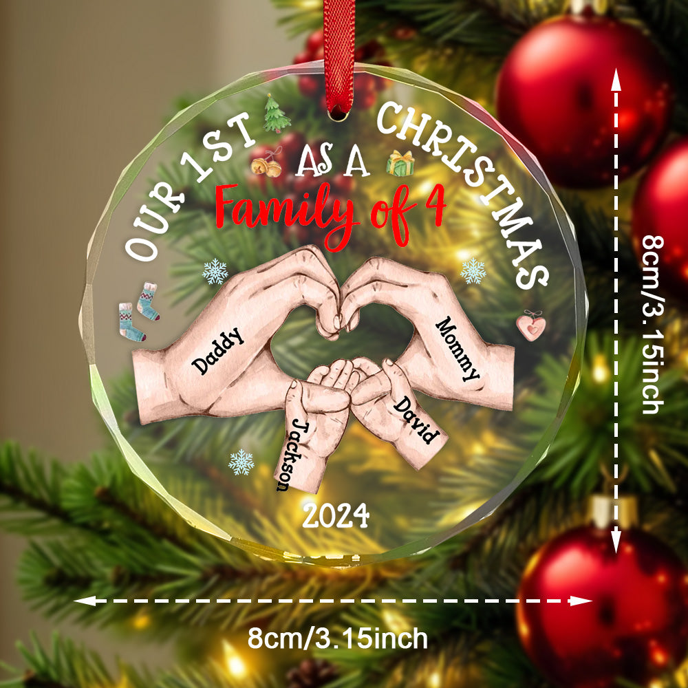 Personalized Baby's First Christmas As A Family Ornament with Name Glass Christmas Ornament