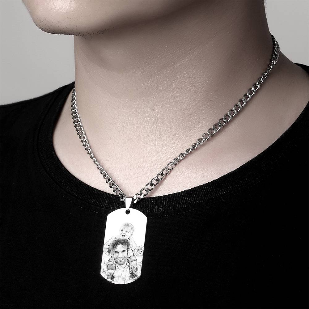 Father's Gifts Personalized Mens Dog Tag Engraved Photo Necklace