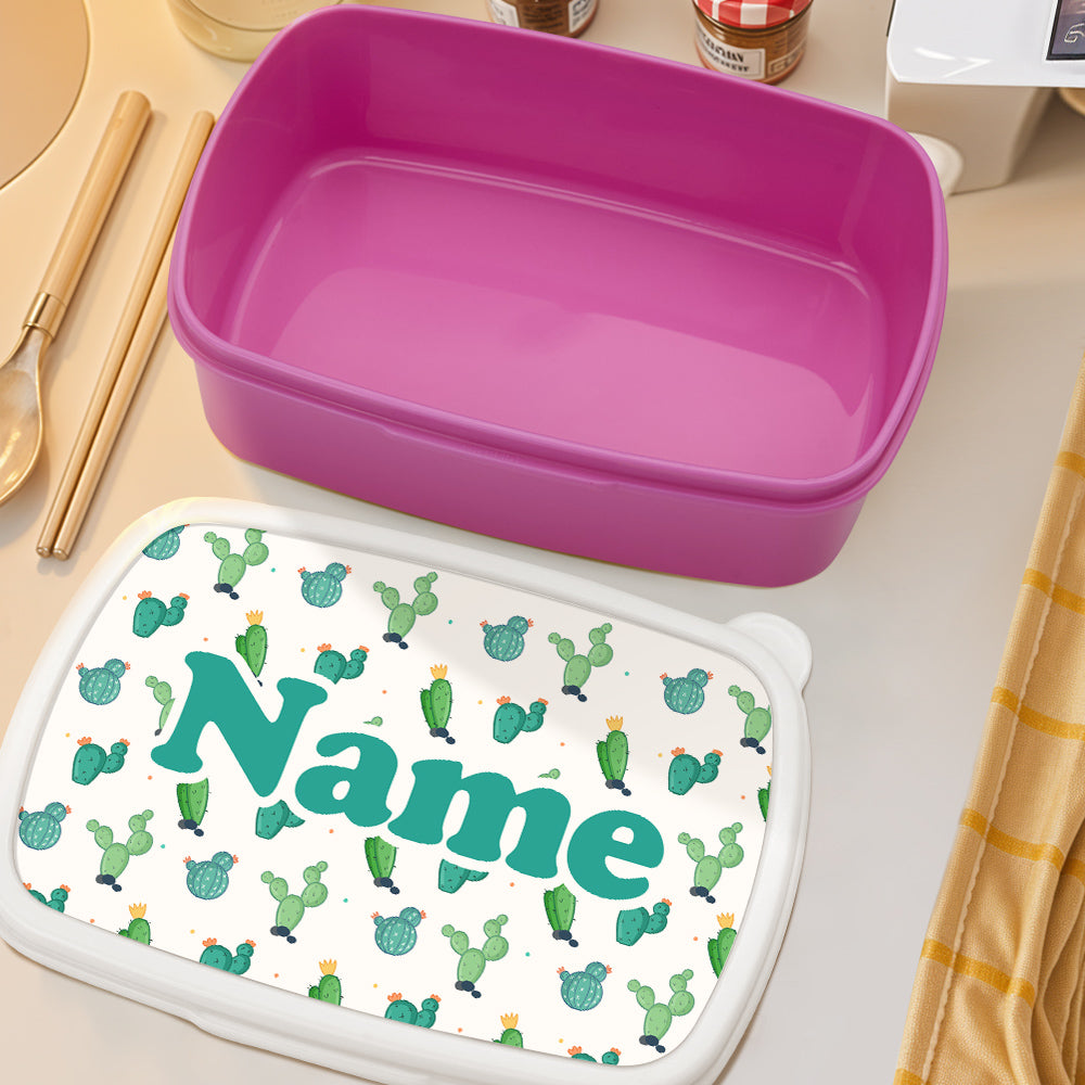 Personalized Name Lunch Box Cute Cartoon Cactus Print Lunch Box Birthday Gift for Kids