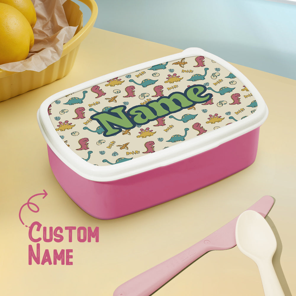 Personalized Cute Dinosaur Print Lunch Box with Name Birthday Gift for Kids