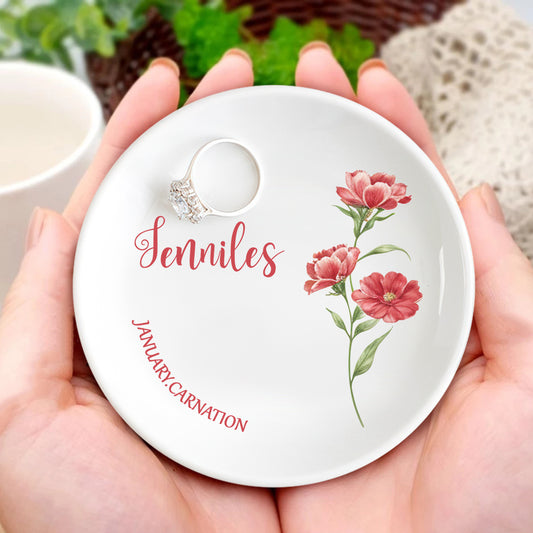 Personalized Birth Flower Floral Ring Jewelry Dish Gift for Her