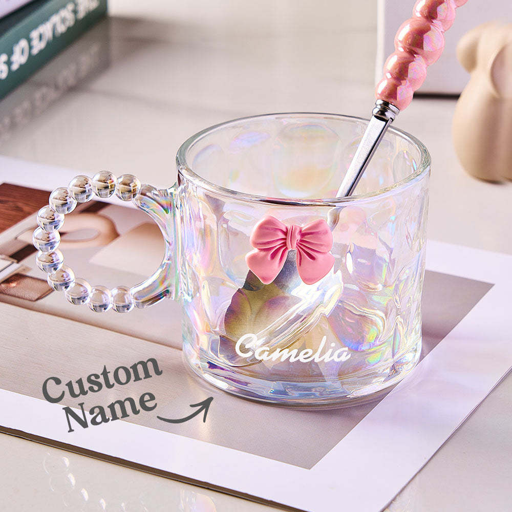 Personalized Coquette Bow Cup with Engraving Name Glass Coffee Cup Gift for Her