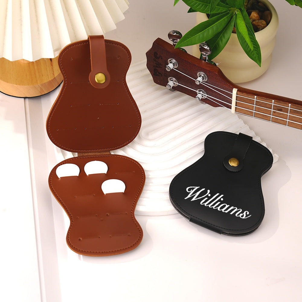 Personalized PU Leather Guitar Picks Bag with Name Guitar Picks Storage Case Birthday Gift for Guitar Lovers