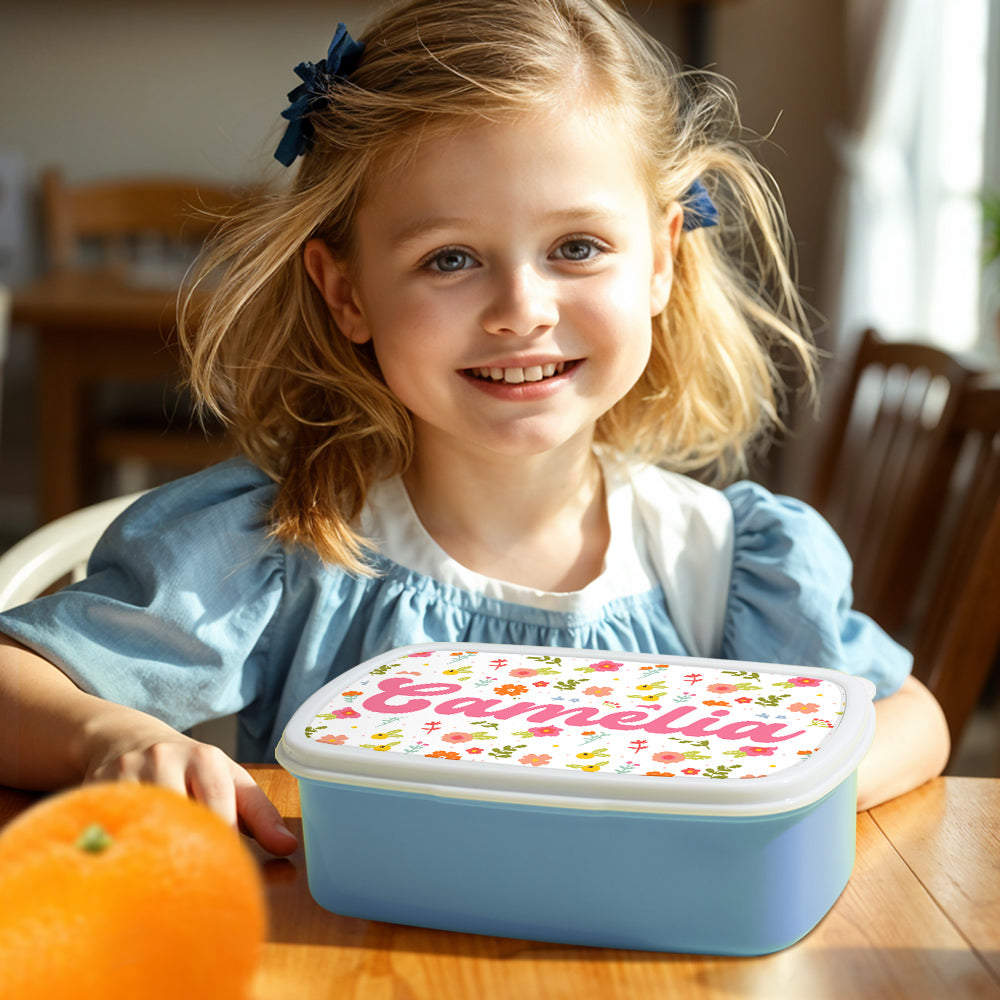 Personalized Cute Lunch Box with Name Colourful Flowers Lunch Box Birthday Gift for Kids