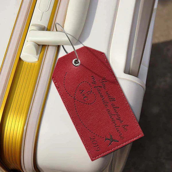 Personalized Engraved Leather Luggage Tag - Creative Airplane Path Design Keychain - Wedding Anniversary Gift