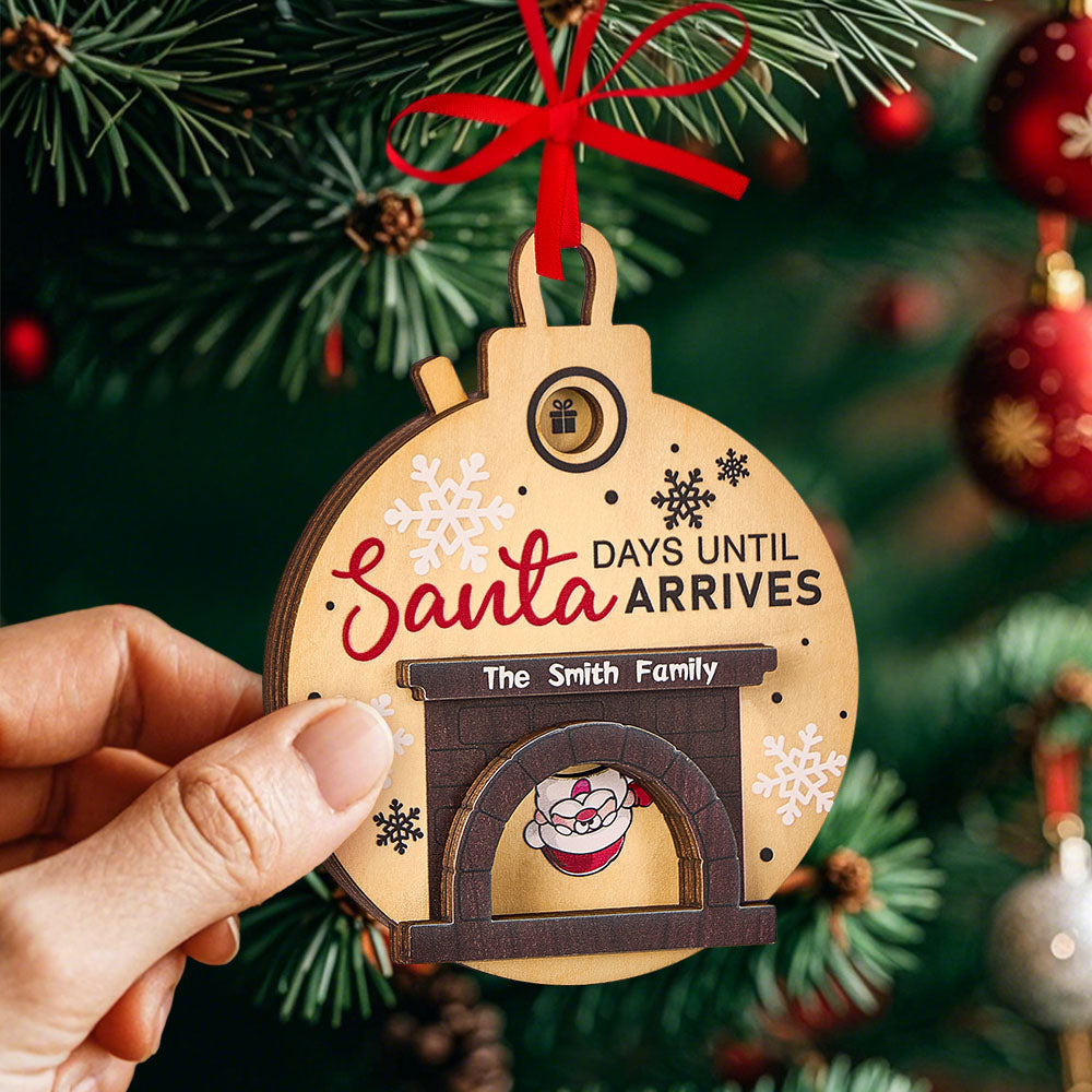 Personalized Christmas Santa in Fireplace Countdown Ornament Days Till Christmas Ornament