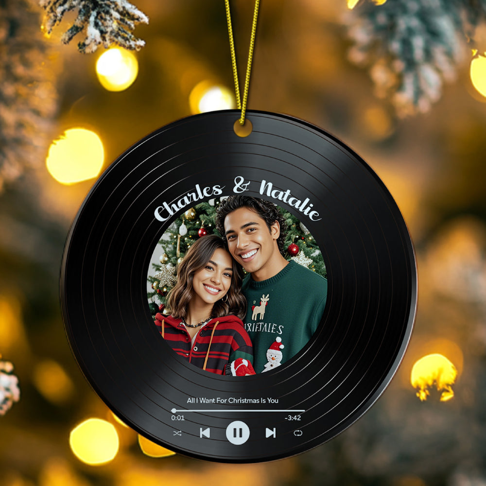 Personalized Photo Vinyl Record Style Ornament Christmas Ceramic Ornament Gift for Lover