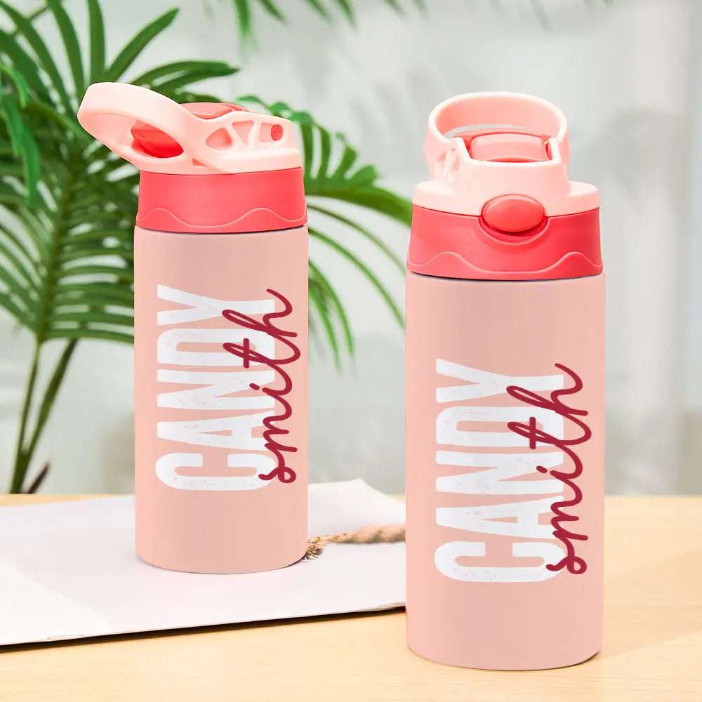 Personalized Name 12oz Water Bottle with Silicone Straw Water Bottle Birthday Gift for Kids