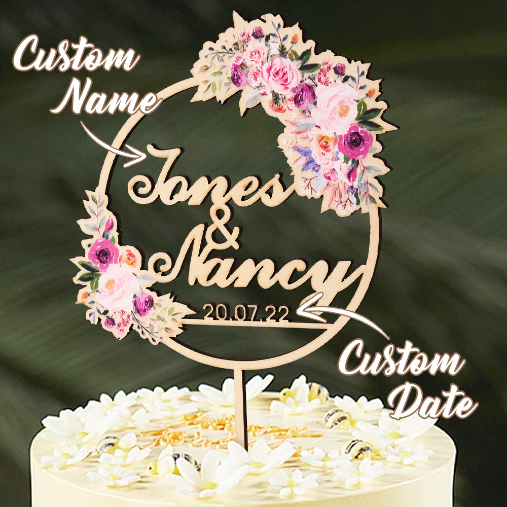 Personalized Flower Cake Topper Custom Name Cake Topper for Wedding