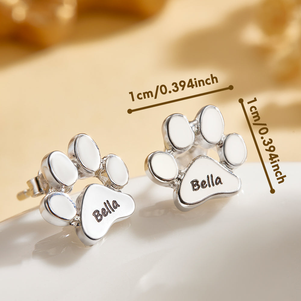 Personalized Cute Paw Print Earrings with Engraved Name Earrings Gift for Pet Lovers