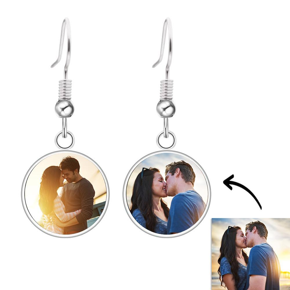 Personalized Photo Drop Earrings Two Photos Unique Jewelry For Women