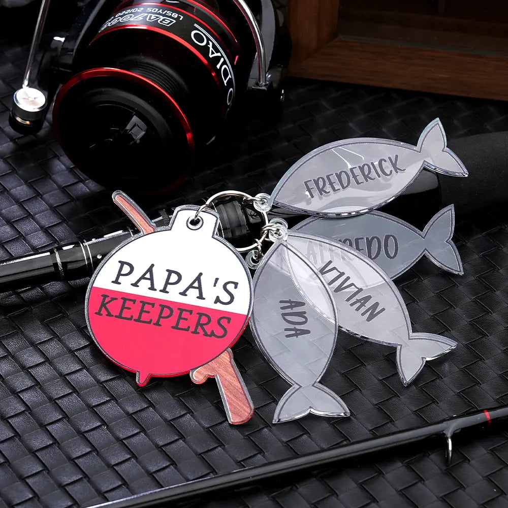 Personalized Papa's Keeper Fishing Rod Acrylic Keychain Gift for Dad Grandpa