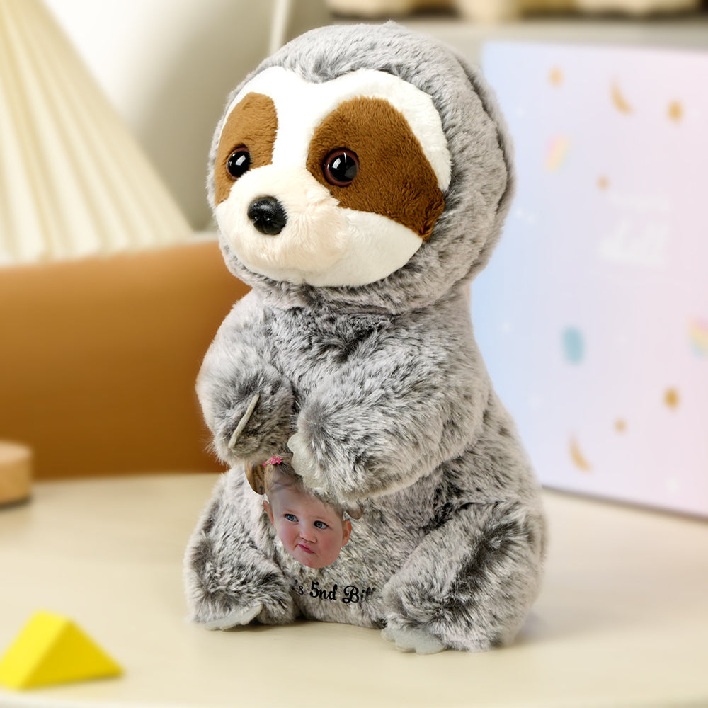 Personalized Sloth Plush Stuffed Toy with Custom Text and Face Gift for Kids