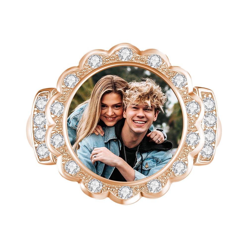 Custom Photo Ring Round Photo with Zircon Mother's Gift