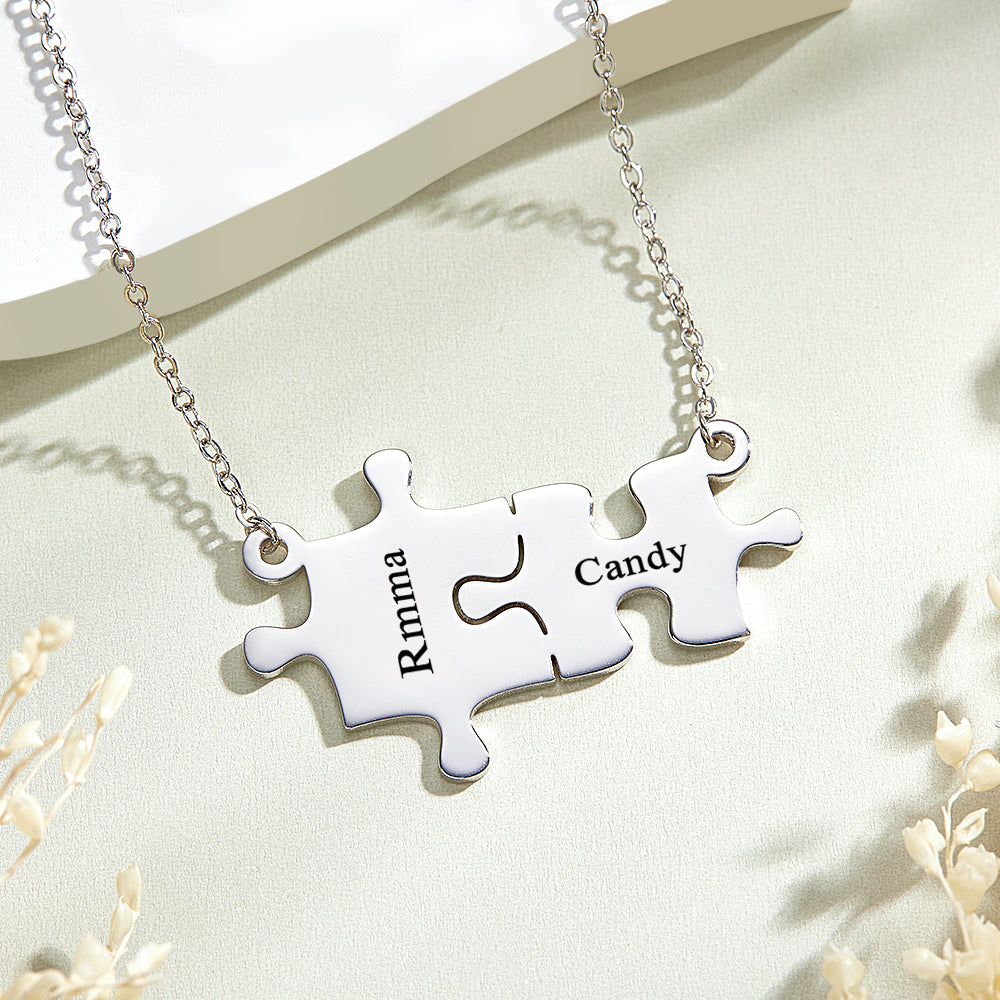 Personalized Puzzle Necklace Custom Name Engraved Necklace Jewelry Gift for Her