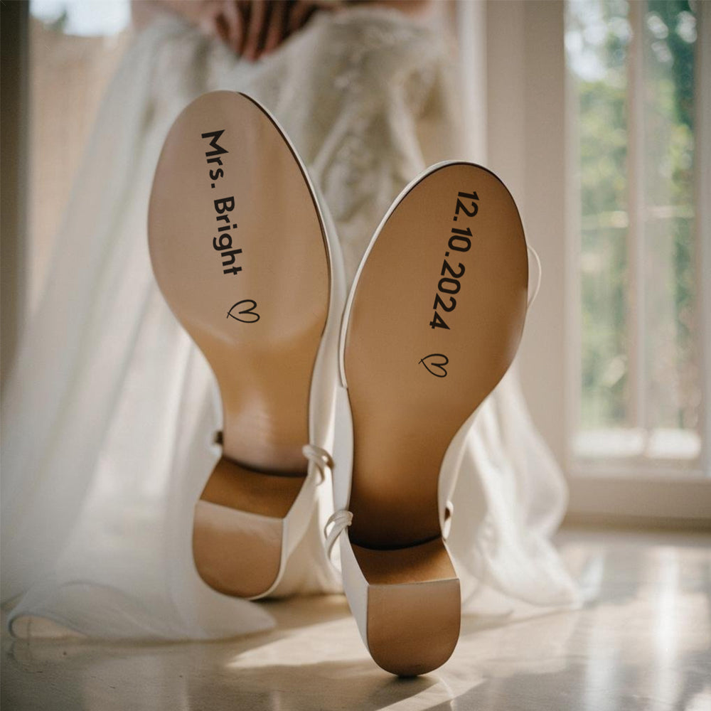 Custom Name & Date Heart Transparent Wedding Shoe Stickers - Personalized Couple's Gift