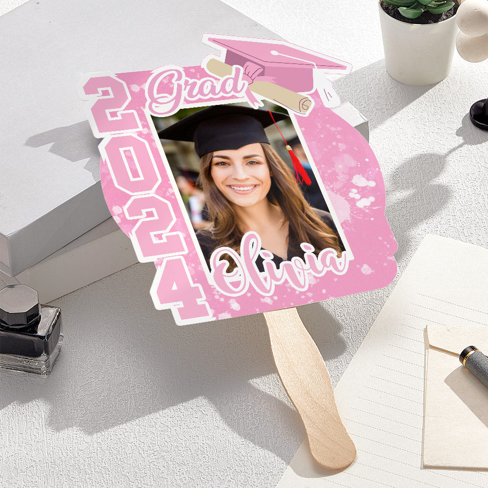 Personalized Multicolor 2024 Grad Graduation Photo Fan with Name Photo Props Graduation Gift for Graduate